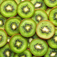 Kiwi Fruit Cross-Section and Groups with Water Droplets, Detailed Seeds and Pulp