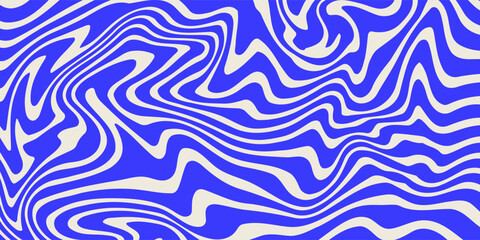 Obraz premium Blue wavy lines abstract background. Trendy psychedelic retro style backdrop.