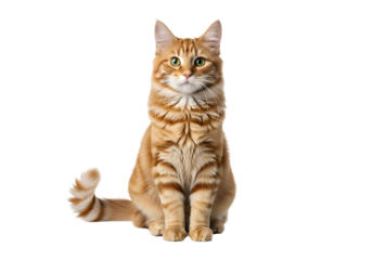 Ginger cat sitting, full body shot.