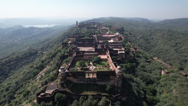 Drone shot of Jaigadh fort a historical place overlooking amer fort in jaipur rajasthan