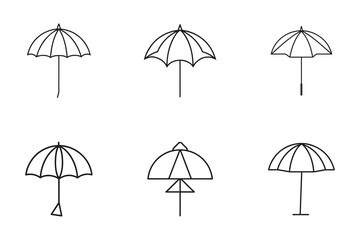 Obraz premium Set of Unique Umbrella Icons in Minimalist Line Art Style Perfect for Graphic Design and Weather Related Visuals