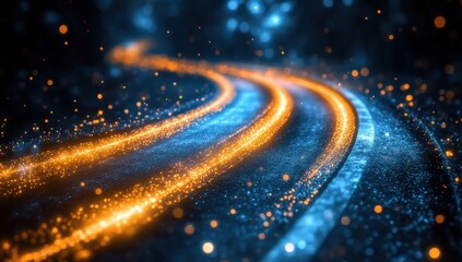 A mesmerizing display of glowing light trails on a dark background, creating a dynamic and enchanting atmosphere.