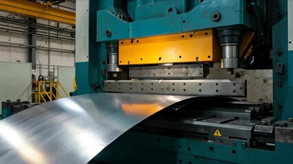 Industrial press machine with sparks flying during metal sheet forming operation in factory. Manufacturing concept for industrial services, metalworking operations and heavy machinery promotions - Powered by Adobe