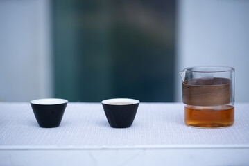 close up chinese tea pot and cup