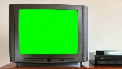 Retro Tv set With Green screen Background and Static Effect - Powered by Adobe
