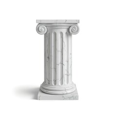Obraz premium Single white marble column in classical style with capital P top and T base. Two smaller P at ends with scroll-like design add sophistication. Elegant marble texture on white background.
