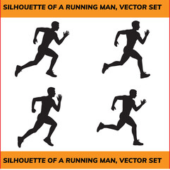 Four silhouettes of a running man isolated on transparent background