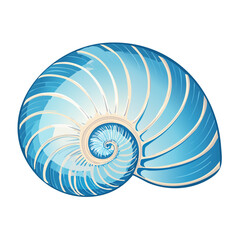 Obraz premium Nautilus Shell Illustration with Spiral Chambers Blue and White on Black Background
