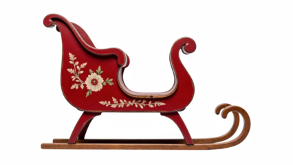 Vintage red sleigh with floral design, perfect for holiday decor or winter themes. This charming piece adds nostalgic touch to any setting