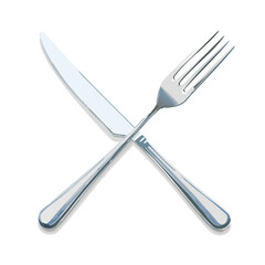 Crossed knife and fork silverware on dark backdrop dining utensils setting restaurant tableware icon