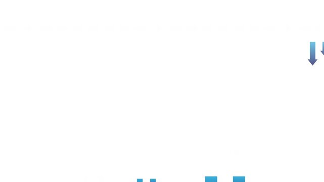 Blue Downward Arrows Looping Animation on White Background Showing Decrease or Negative Trend