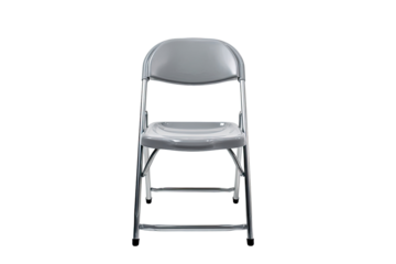 Gray folding chair, front view