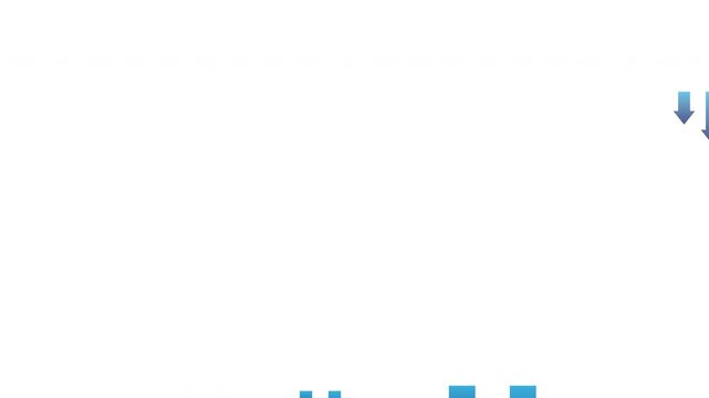 Blue Downward Arrows Looping Animation on White Background Showing Decrease or Negative Trend