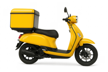 Yellow delivery scooter isolated on transparent background