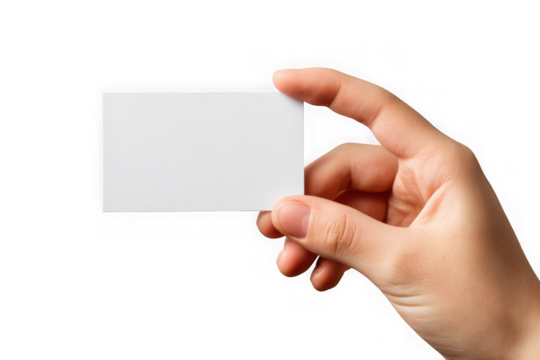 Hand holding a blank business card.