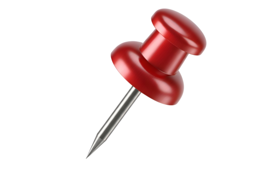 A glossy red pushpin on a black background.