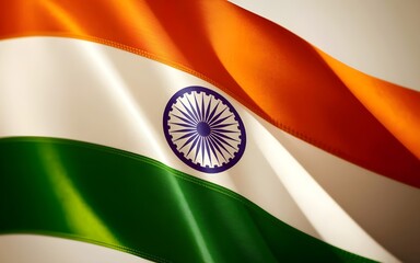 Waving indian flag made of silk ribbon isolated on white background