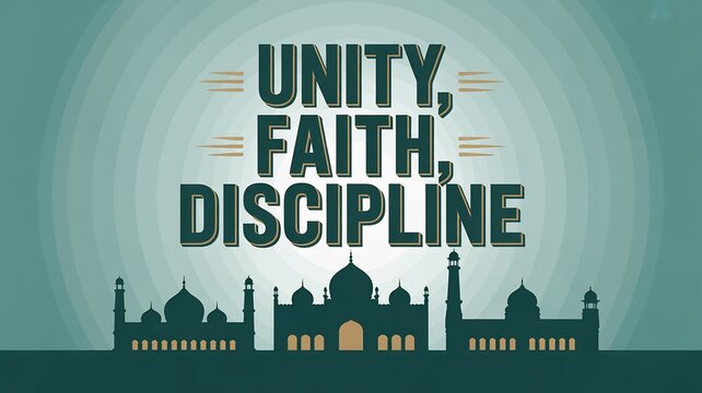 Islamic quotes about unity faith discipline with mosque illustration for islamic events design 95