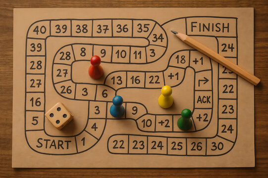 A colorful game is set up, ready for players to compete for the finish. - Powered by Adobe