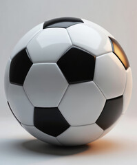 Fototapeta premium Realistic soccer ball design with white and black color scheme. Single ball on flat surface. Three-quarter position suggests readiness for competition or training.
