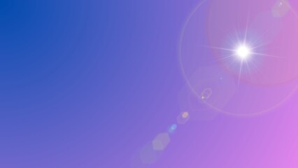 Abstract gradient background with a bright lens flare. The image features a smooth transition from blue to pink hues, with a prominent and radiant lens flare in the upper right corner.