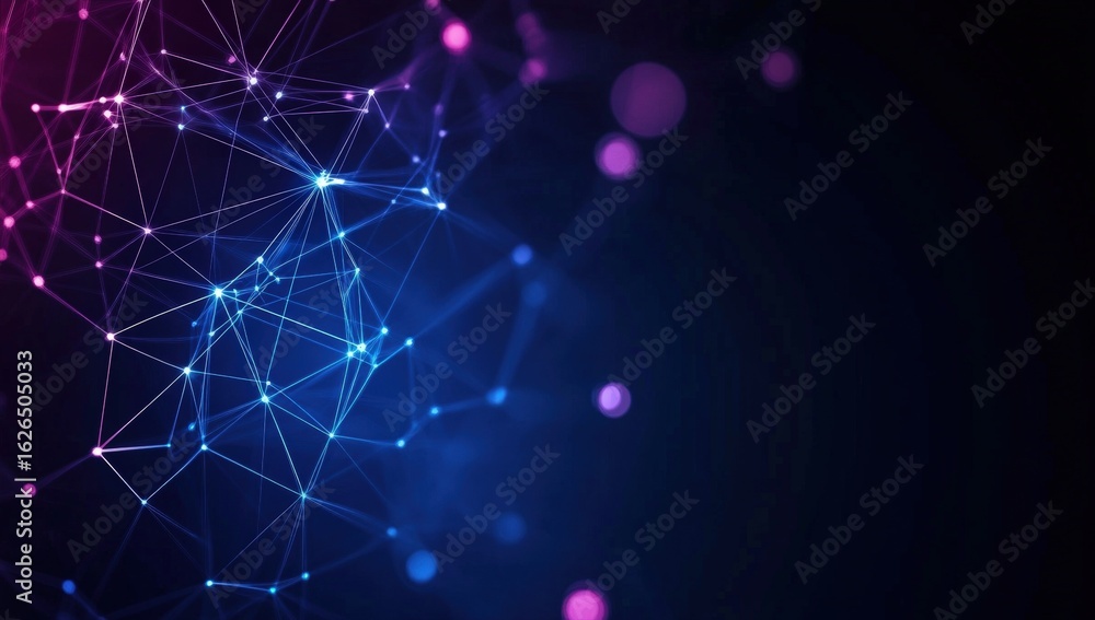 Poster abstract digital network with vibrant colors and glowing nodes, representing connectivity and techno