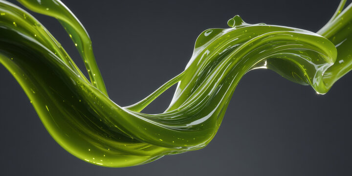 Luminous Green Sap, A conceptual image of a glowing, vibrant green sap or liquid oozing from a plant stem, symbolizing concentrated life force. with copy space. Luminous Green Sap background.