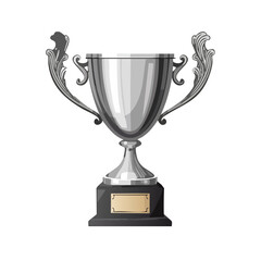 Silver trophy with ornate handles stands on black base isolated on black vector illustration success achievement leadership