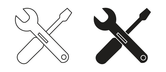 Wrench with screwdriver, icon of repair tools . Vector illustration .