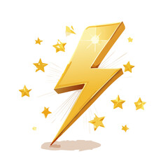 Radiant Lightning Bolt Bursting with Energy and Starry Brilliance Cartoon Illustration