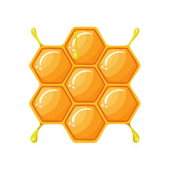 Golden honeycomb graphic with dripping honey for natural sweetness healthy food concept and honeyed themes