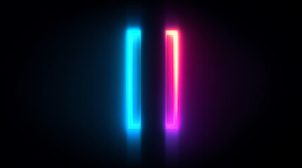 Two vertical neon bars, one glowing blue and the other pink, stand side by side on a dark reflective surface with a futuristic, minimalist aesthetic