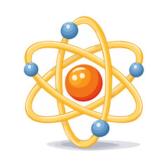 Cartoon Atom Model with Orbiting Electrons and Nucleus Illustration