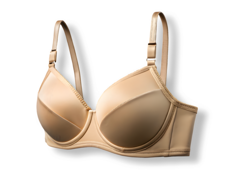 Tan colour bra isolated on transparent background.  Beautiful and attractive design with fashionable clothes for women.