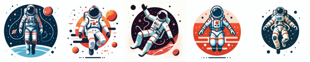 Flat Design Astronaut Pack with Planets – Modern Vector Set for Space Illustration and Science Project © NineteenVisualStudio