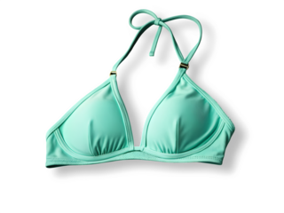Mint green bikinis bra on transparent background. Beautiful and new attractive design with fashionable clothes for women.