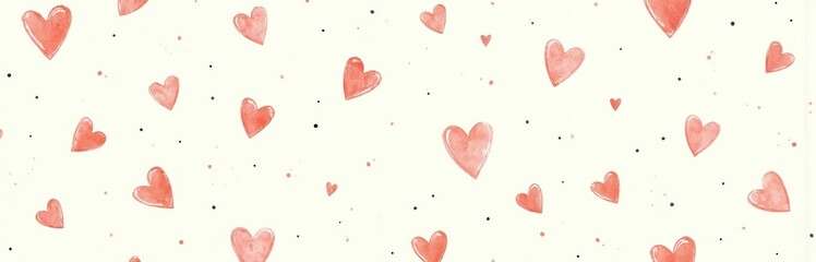 Pastel pink, red hearts scattered across gray background. Vibrant red hearts overlap, blend in soft, airy design. Romantic, feminine, sweet illustration for love cards, weddings, celebrations.