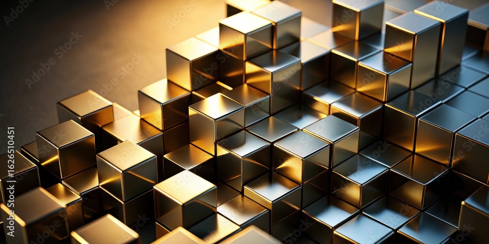 Wall mural abstract gold cube formation a luxurious 3d rendering of interlocking metallic blocks