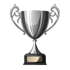 Silver trophy illustration with decorative handles on a black background for contest winners and champion celebrations