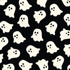 Halloween seamless pattern with cute ghost characters