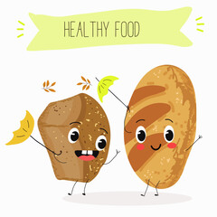 Baked food funny characters, hand drawn vector illustration.