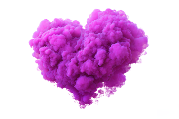 Purple smoke heart isolated on white transparent background