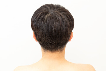 Naklejka premium 男性の後頭部 白バック