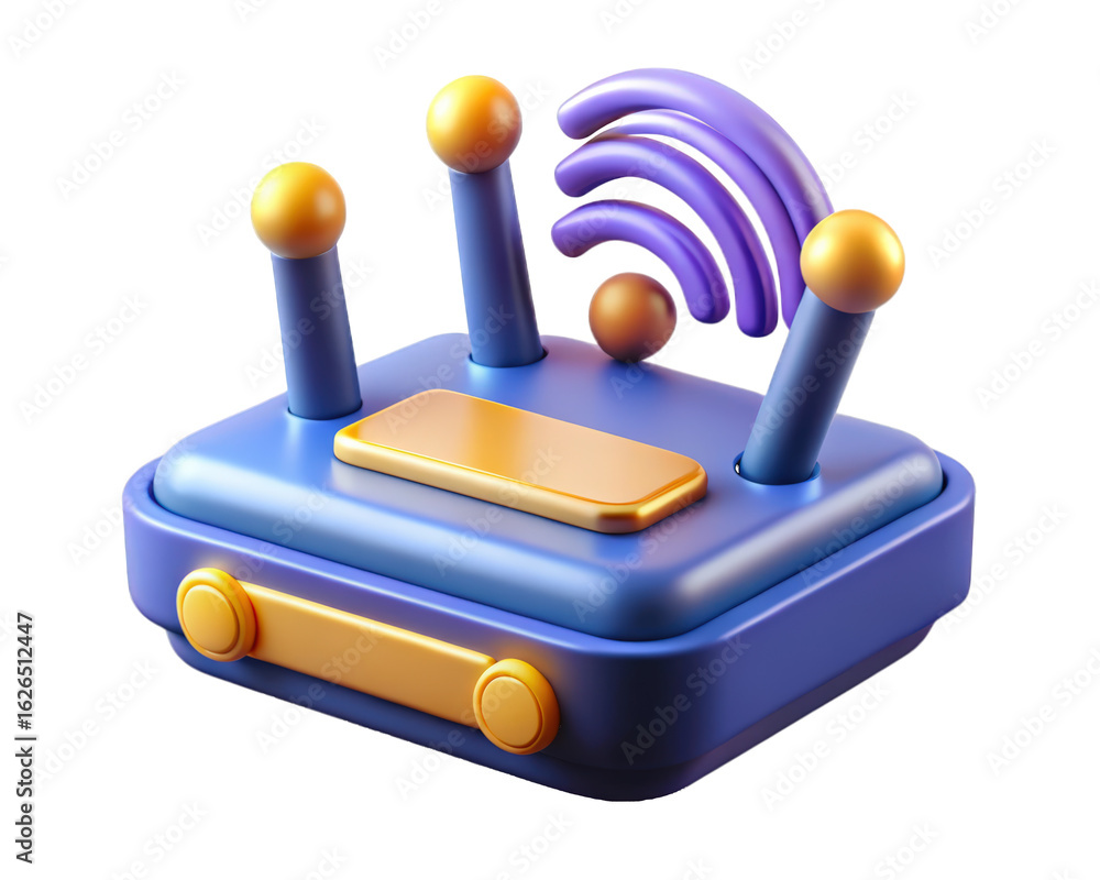 Poster 3d rendered stylized wi- fi router with antennas and orbs rendering wifi 3d render icon