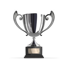 Shiny silver award cup graphic on a black background victory achievement symbol