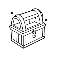 Outline Clip Art of Treasure Chest Icon Isolated on White Background

