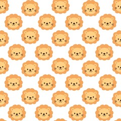 Cartoon Lion Face Pattern. Cute Safari Animal Seamless Digital Paper for Kids