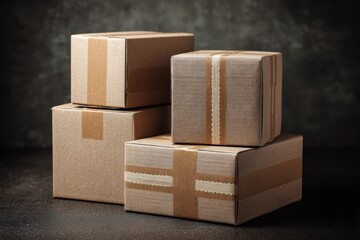 Stacked Cardboard Boxes with Tape Delivery or Storage in Studio Setting. MZ 