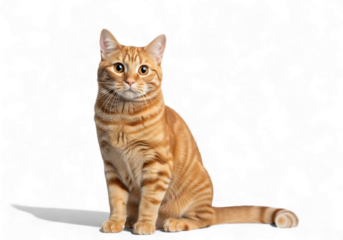 Illustration of ginger tabby cat sitting isolated on transparent background