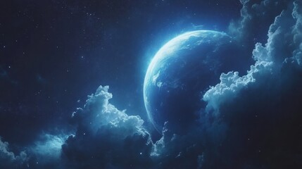 Surreal Space Scene with Planet and Clouds